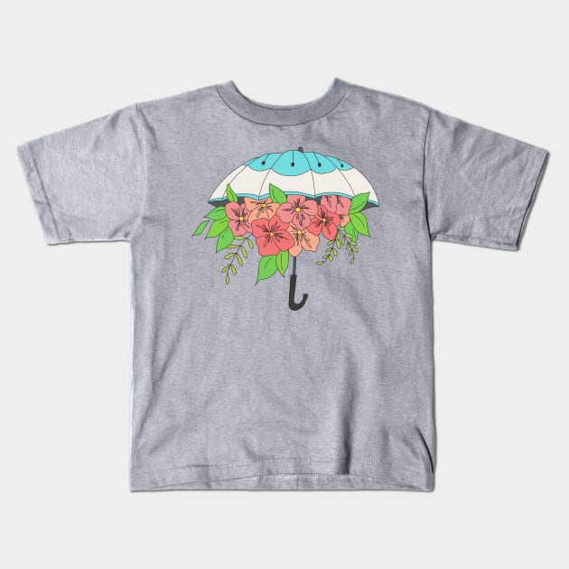 Umbrella of Flowers Kids T-Shirt by Nataliatcha23